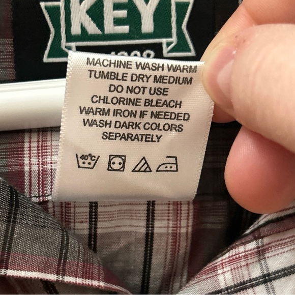 KEY Mens 2XLT Tall Red Gray Plaid Black Pearl Snap Long Sleeve Work Shirt - Picture 3 of 9